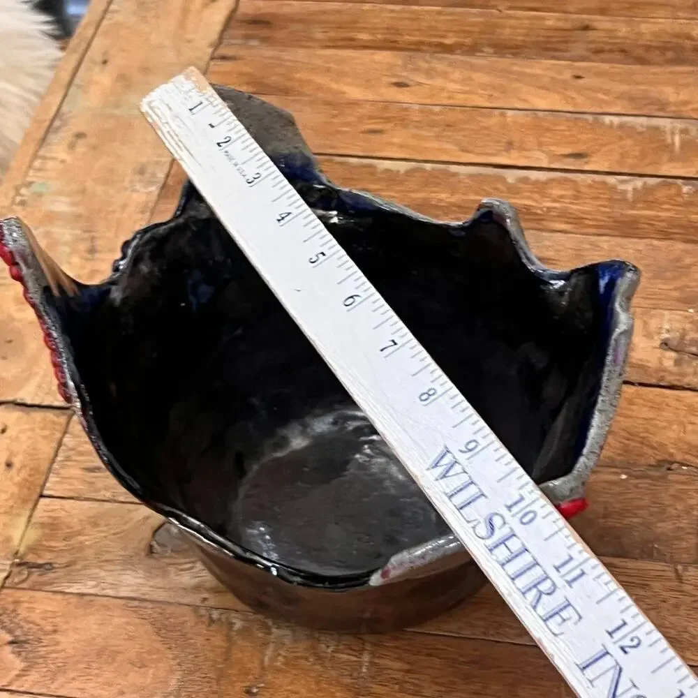 Handcrafted Abstract Ceramic Planter Vase Textured Dark Glaze